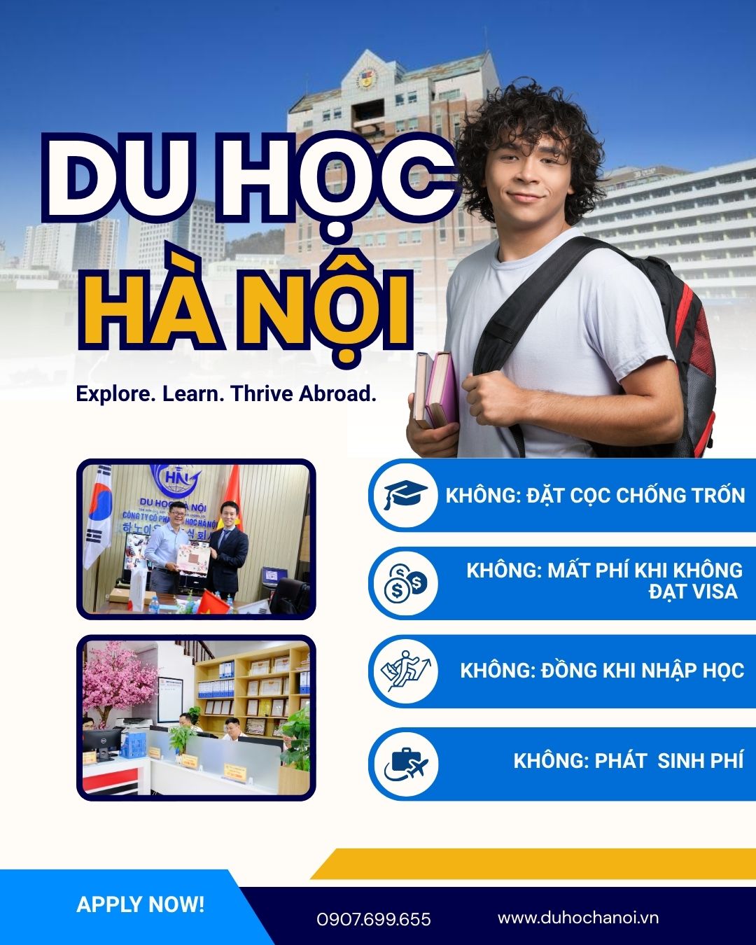 Đội ngũ cán bộ nhân viên, thầy cô giáo sở hữu bề dày trên 15 năm kinh nghiệm trong lĩnh vực tư vấn và đào tạo du học luôn theo sát từng học viên. 