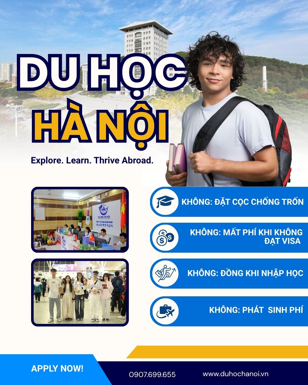 Tại CÔNG TY CỔ PHẦN DU HỌC HÀ NỘI, với tôn chỉ hoạt động đặt chữ Tín và sự phát triển của thế hệ trẻ lên hàng đầu, toàn bộ lộ trình tài chính được tối ưu hóa ở mức thấp nhất và cam kết bằng hợp đồng pháp lý có dấu đỏ rõ ràng giữa gia đình và công t